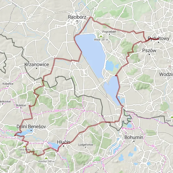 Map miniature of "Buglowiec and Zábřeh Gravel Adventure" cycling inspiration in Śląskie, Poland. Generated by Tarmacs.app cycling route planner
