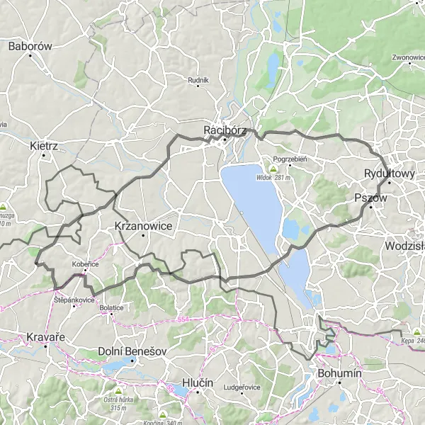 Map miniature of "Pszów and Pstrążna Road Loop" cycling inspiration in Śląskie, Poland. Generated by Tarmacs.app cycling route planner