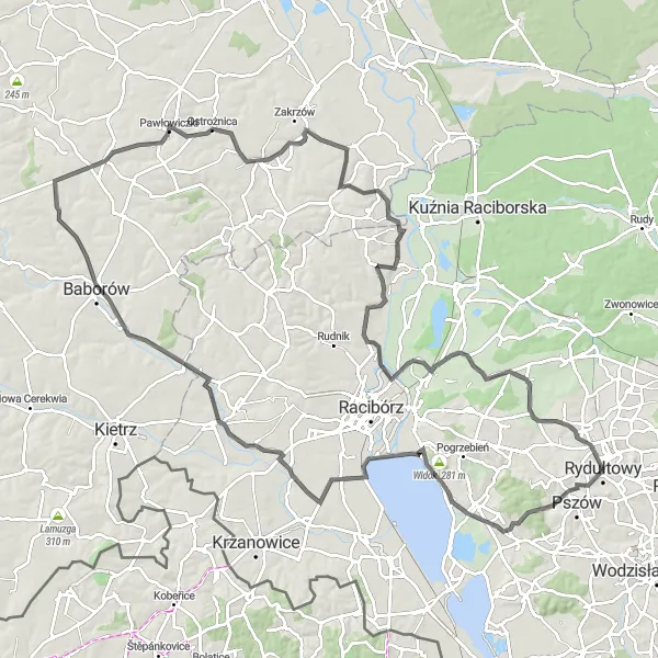 Map miniature of "Kalwaria Pszowska and Czernicka Górka Road Challenge" cycling inspiration in Śląskie, Poland. Generated by Tarmacs.app cycling route planner