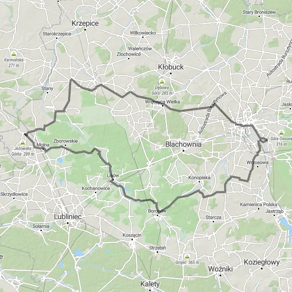 Map miniature of "Sieraków Śląski - Kawki Explorers Tour" cycling inspiration in Śląskie, Poland. Generated by Tarmacs.app cycling route planner