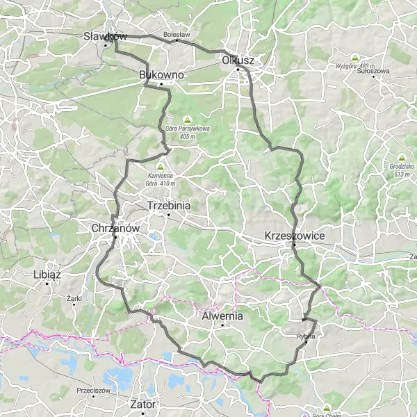 Miniatura mapy "Pętla z Diabłą Górą i Górą Niedźwiedzia" - trasy rowerowej w Śląskie, Poland. Wygenerowane przez planer tras rowerowych Tarmacs.app