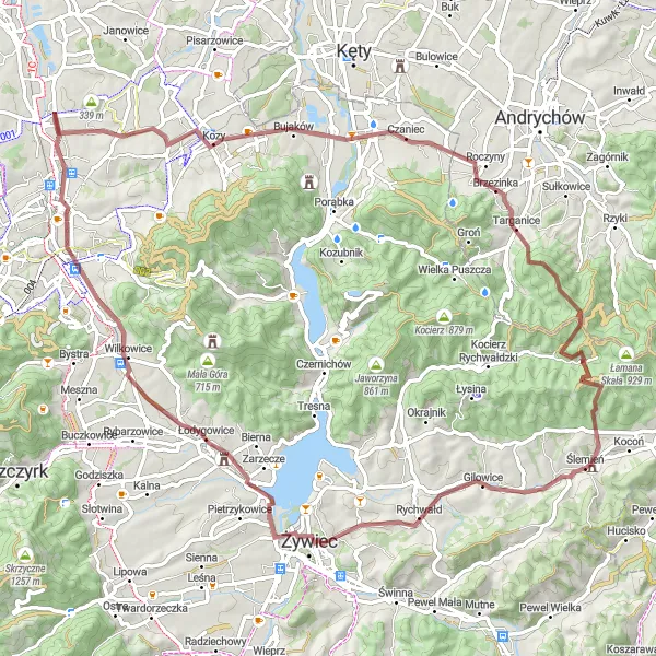 Map miniature of "Gravel Route Through Śląskie Countryside" cycling inspiration in Śląskie, Poland. Generated by Tarmacs.app cycling route planner