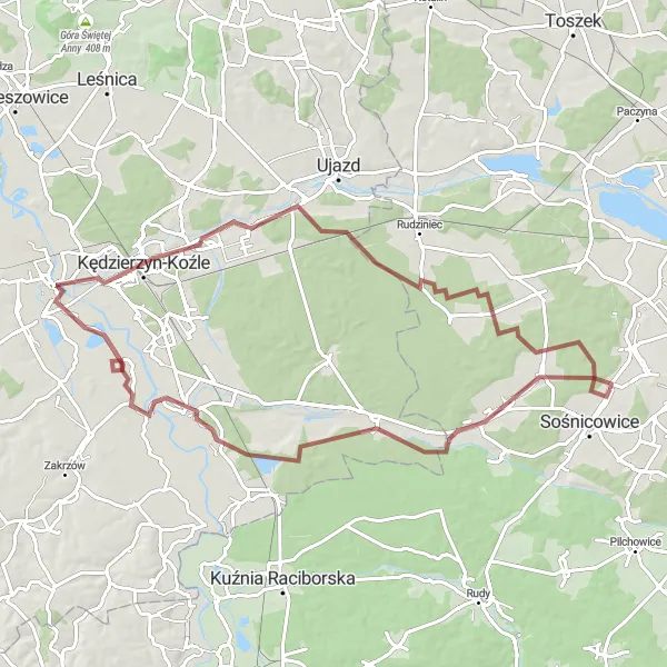 Map miniature of "Rachowice to Wesoła Gravel Route" cycling inspiration in Śląskie, Poland. Generated by Tarmacs.app cycling route planner