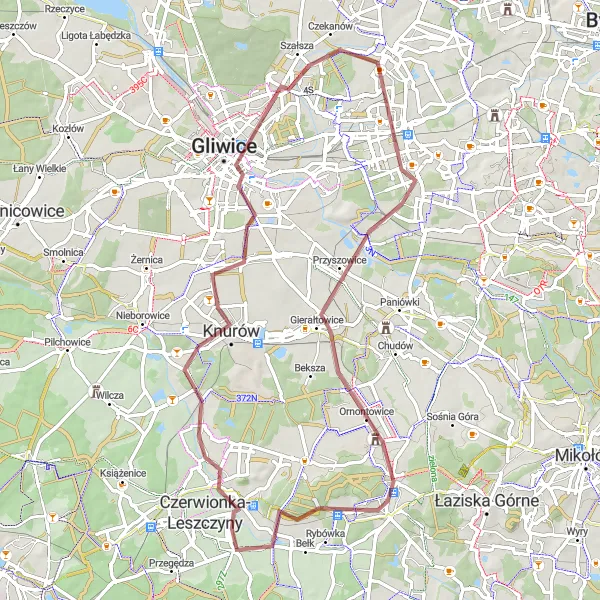 Miniatura mapy "Przejażdżka przez Gliwice i Ornontowice" - trasy rowerowej w Śląskie, Poland. Wygenerowane przez planer tras rowerowych Tarmacs.app
