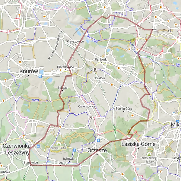 Map miniature of "Stanowice - Stożek I Gravel Adventure" cycling inspiration in Śląskie, Poland. Generated by Tarmacs.app cycling route planner