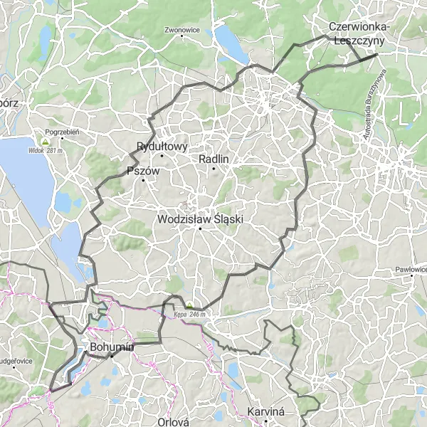 Map miniature of "Stanowice - Boguszowice Stare Road Loop" cycling inspiration in Śląskie, Poland. Generated by Tarmacs.app cycling route planner