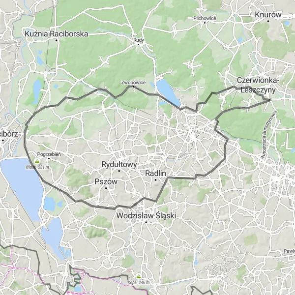 Miniatura mapy "Przejazd przez Kopiec graniczny i Jezioro Rybnickie" - trasy rowerowej w Śląskie, Poland. Wygenerowane przez planer tras rowerowych Tarmacs.app