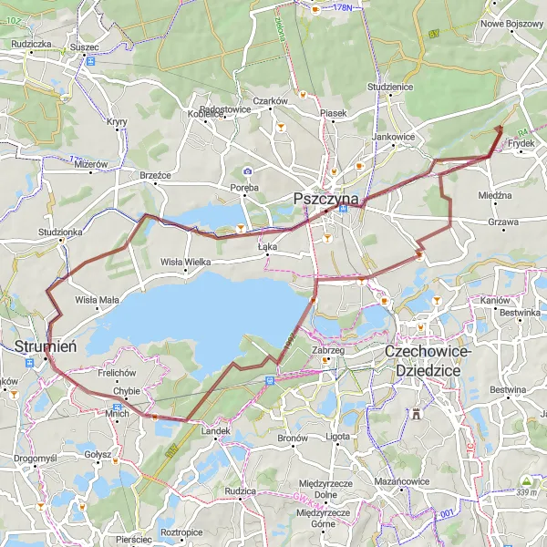 Miniatura mapy "Trasa gruzowa przez Chybie i Pszczynę" - trasy rowerowej w Śląskie, Poland. Wygenerowane przez planer tras rowerowych Tarmacs.app