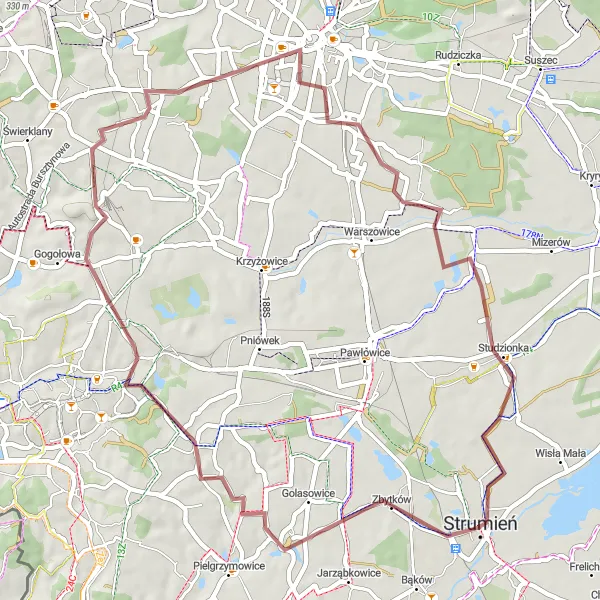 Miniatura mapy "Trasa gruzowa przez Zbytków i Żory" - trasy rowerowej w Śląskie, Poland. Wygenerowane przez planer tras rowerowych Tarmacs.app
