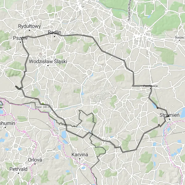 Miniatura mapy "Trasa przez Pruchną i Jankowice" - trasy rowerowej w Śląskie, Poland. Wygenerowane przez planer tras rowerowych Tarmacs.app