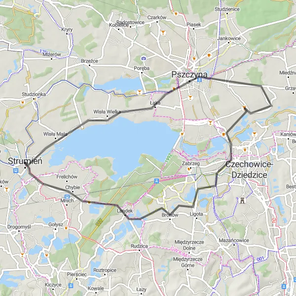 Miniatura mapy "Trasa przez Wisłę Małą i Pszczynę" - trasy rowerowej w Śląskie, Poland. Wygenerowane przez planer tras rowerowych Tarmacs.app