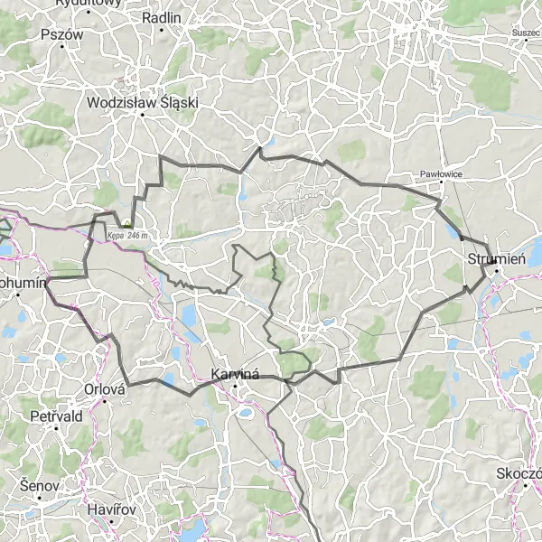 Map miniature of "The Border Crosser" cycling inspiration in Śląskie, Poland. Generated by Tarmacs.app cycling route planner