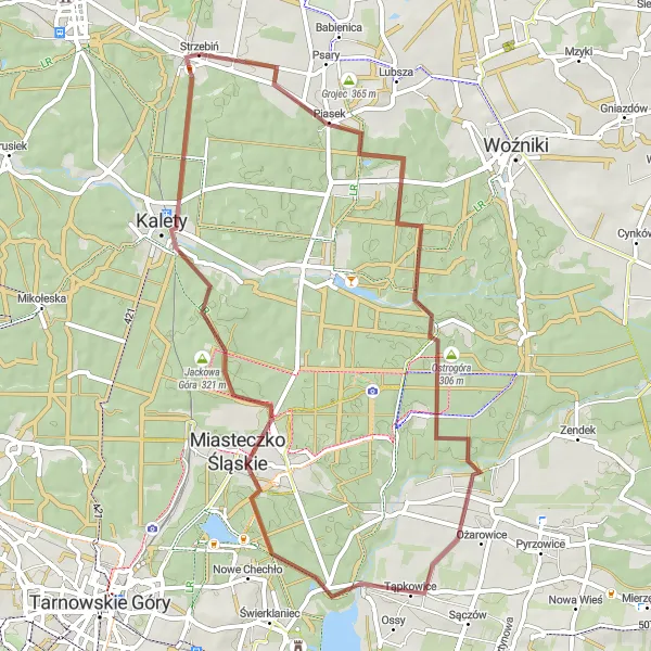 Map miniature of "Ostrogóra Gravel Adventure" cycling inspiration in Śląskie, Poland. Generated by Tarmacs.app cycling route planner