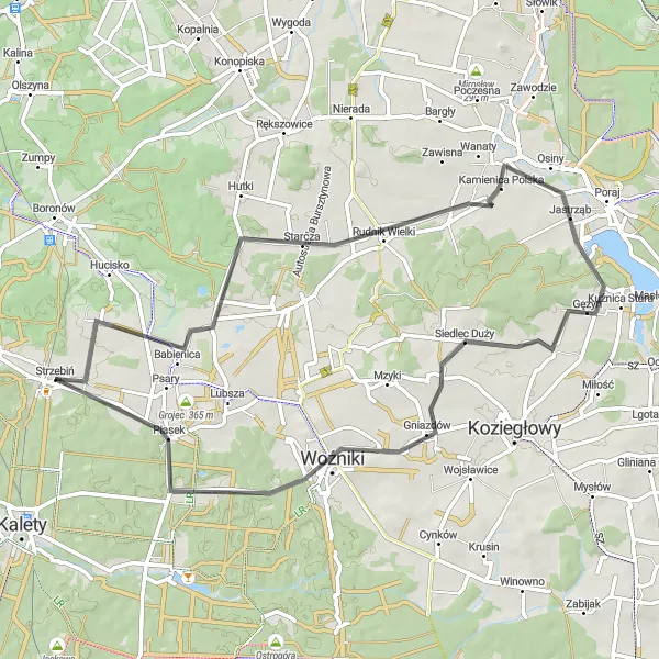 Map miniature of "Kamienica Road Loop" cycling inspiration in Śląskie, Poland. Generated by Tarmacs.app cycling route planner