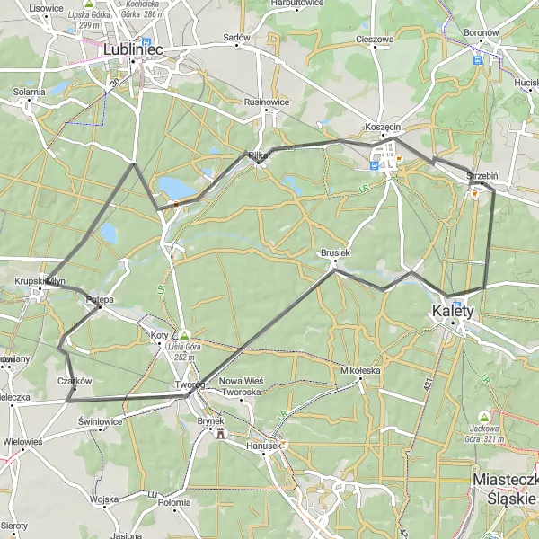 Map miniature of "Brusiek Road Adventure" cycling inspiration in Śląskie, Poland. Generated by Tarmacs.app cycling route planner