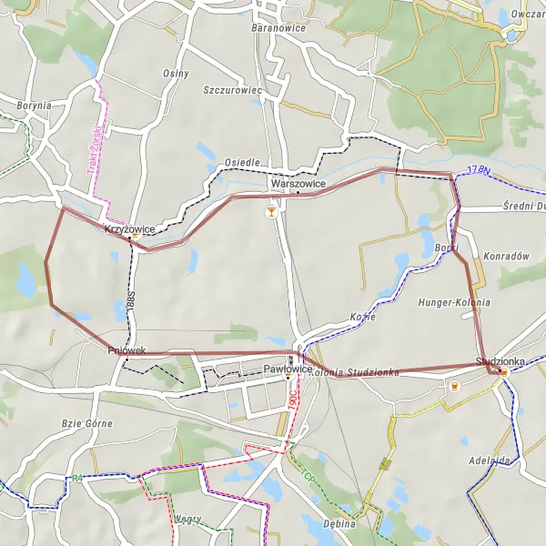 Miniatura mapy "Trasa z Pawłowic do Kolonii Konrada" - trasy rowerowej w Śląskie, Poland. Wygenerowane przez planer tras rowerowych Tarmacs.app