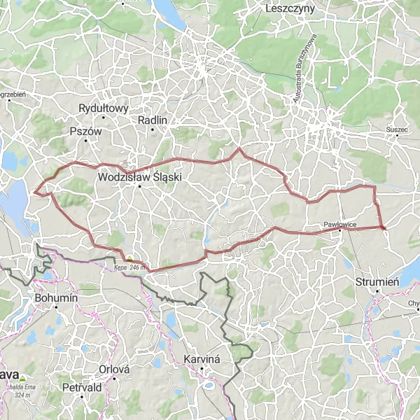 Miniatura mapy "Trasa z Jastrzębia-Zdroju do Kolonii Konrada" - trasy rowerowej w Śląskie, Poland. Wygenerowane przez planer tras rowerowych Tarmacs.app