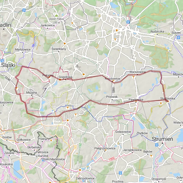 Miniatura mapy "Trasa z Jastrzębie-Zdroju do Kolonii Konrada" - trasy rowerowej w Śląskie, Poland. Wygenerowane przez planer tras rowerowych Tarmacs.app