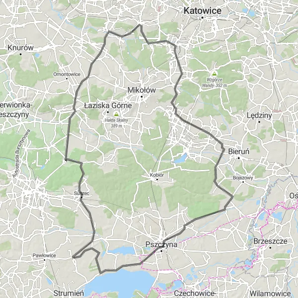 Map miniature of "Suszec Countryside Ride" cycling inspiration in Śląskie, Poland. Generated by Tarmacs.app cycling route planner