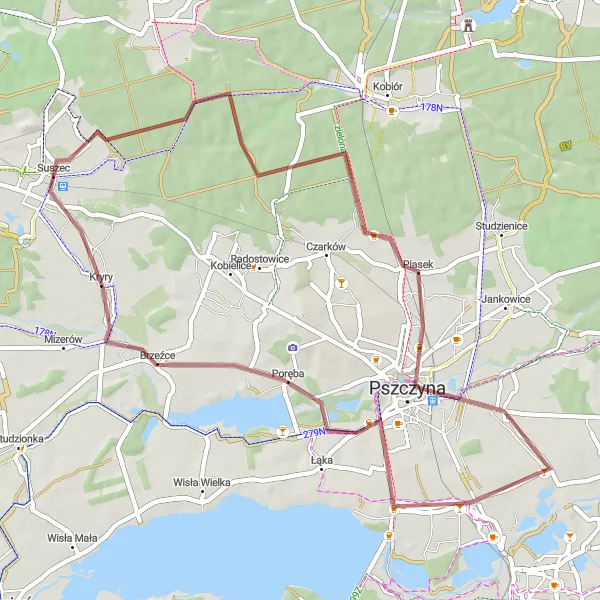 Miniatura mapy "Trasa gravel z Suszca przez Siągarnię, Pszczynę do Brzeźc" - trasy rowerowej w Śląskie, Poland. Wygenerowane przez planer tras rowerowych Tarmacs.app