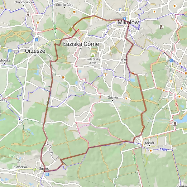 Map miniature of "Scenic Adventure to Góra św. Wawrzyńca" cycling inspiration in Śląskie, Poland. Generated by Tarmacs.app cycling route planner