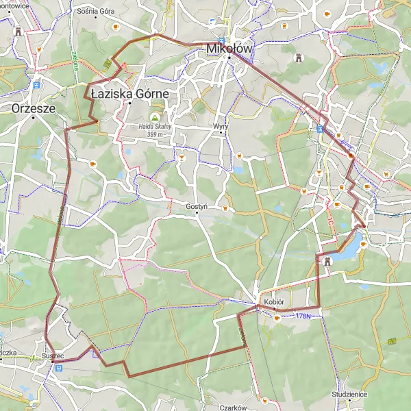 Map miniature of "Gravel Adventure" cycling inspiration in Śląskie, Poland. Generated by Tarmacs.app cycling route planner