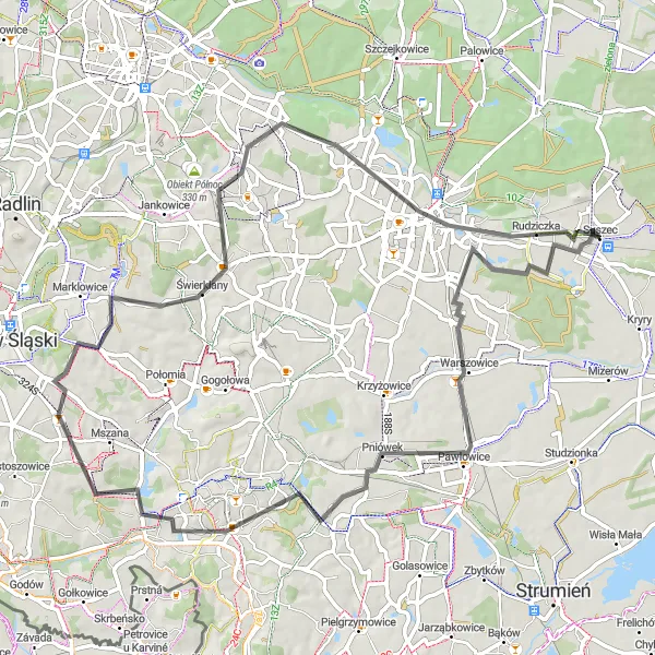 Map miniature of "Through Pawłowice and Suszec" cycling inspiration in Śląskie, Poland. Generated by Tarmacs.app cycling route planner