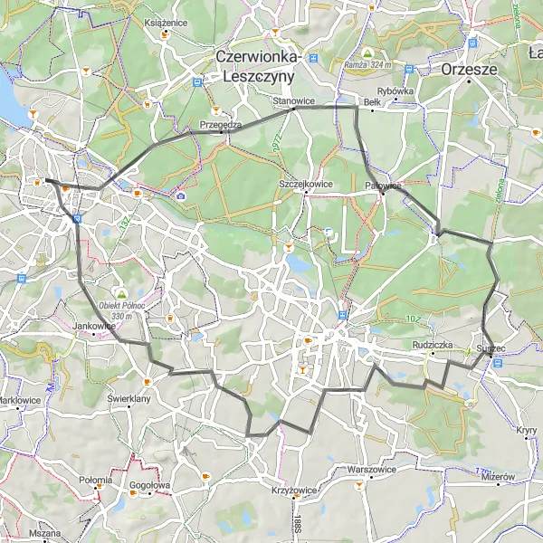 Map miniature of "Countryside Escape" cycling inspiration in Śląskie, Poland. Generated by Tarmacs.app cycling route planner