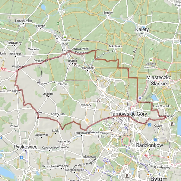 Map miniature of "Gravel Adventure to Sowia Góra" cycling inspiration in Śląskie, Poland. Generated by Tarmacs.app cycling route planner