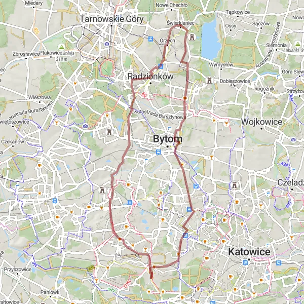 Miniatura mapy "Wyprawa Gravelowa przez Winna Górę i Górę Powstańców Śląskich" - trasy rowerowej w Śląskie, Poland. Wygenerowane przez planer tras rowerowych Tarmacs.app