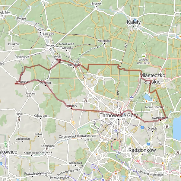 Map miniature of "Exploring the Castles of Śląskie" cycling inspiration in Śląskie, Poland. Generated by Tarmacs.app cycling route planner