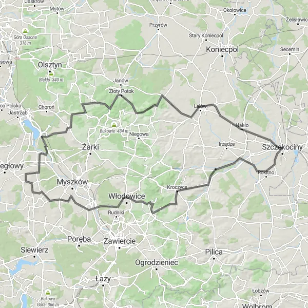 Map miniature of "Around Kroczyce" cycling inspiration in Śląskie, Poland. Generated by Tarmacs.app cycling route planner