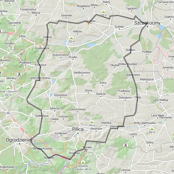 Map miniature of "The Castle Quest" cycling inspiration in Śląskie, Poland. Generated by Tarmacs.app cycling route planner