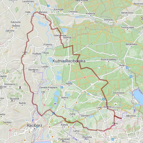 Map miniature of "Czernicka Górka Gravel Loop" cycling inspiration in Śląskie, Poland. Generated by Tarmacs.app cycling route planner