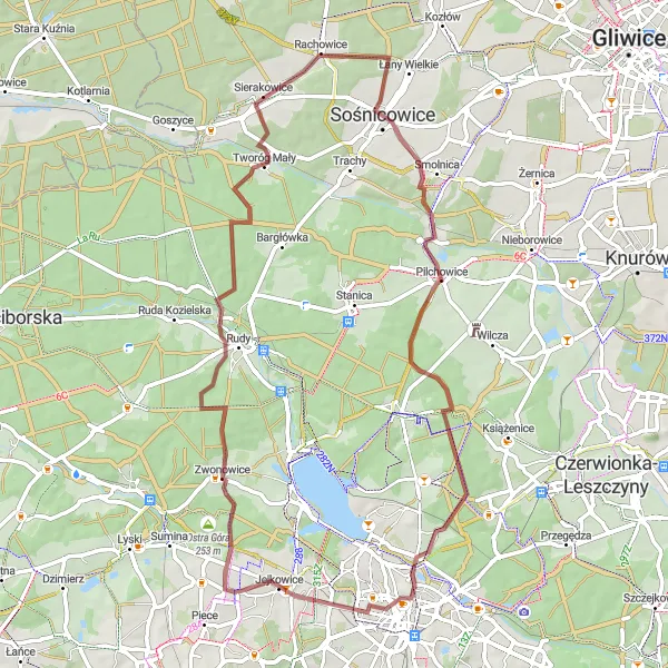 Map miniature of "Sośnicowice - Zebrzydowice" cycling inspiration in Śląskie, Poland. Generated by Tarmacs.app cycling route planner