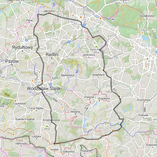 Map miniature of "Jejkowice - Szeroka" cycling inspiration in Śląskie, Poland. Generated by Tarmacs.app cycling route planner