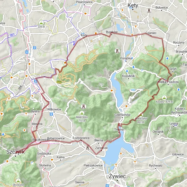 Miniatura mapy "Trasa Gravel 2" - trasy rowerowej w Śląskie, Poland. Wygenerowane przez planer tras rowerowych Tarmacs.app