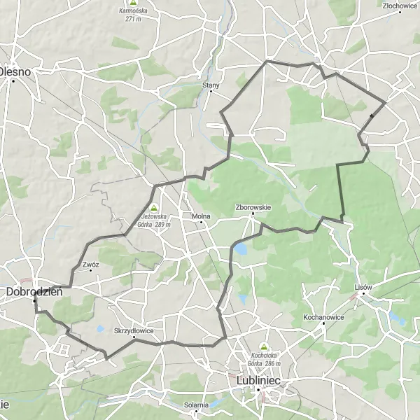 Map miniature of "Sieraków Śląski and Cybata Góra Loop" cycling inspiration in Śląskie, Poland. Generated by Tarmacs.app cycling route planner