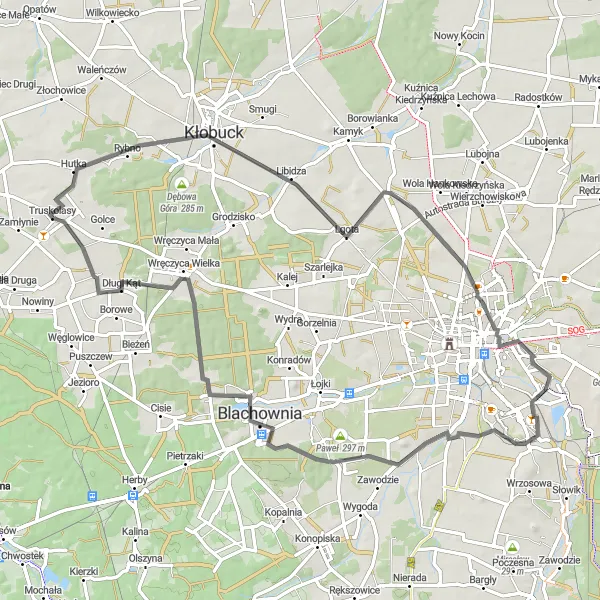 Map miniature of "Gruszewnia and Złota Góra Loop" cycling inspiration in Śląskie, Poland. Generated by Tarmacs.app cycling route planner