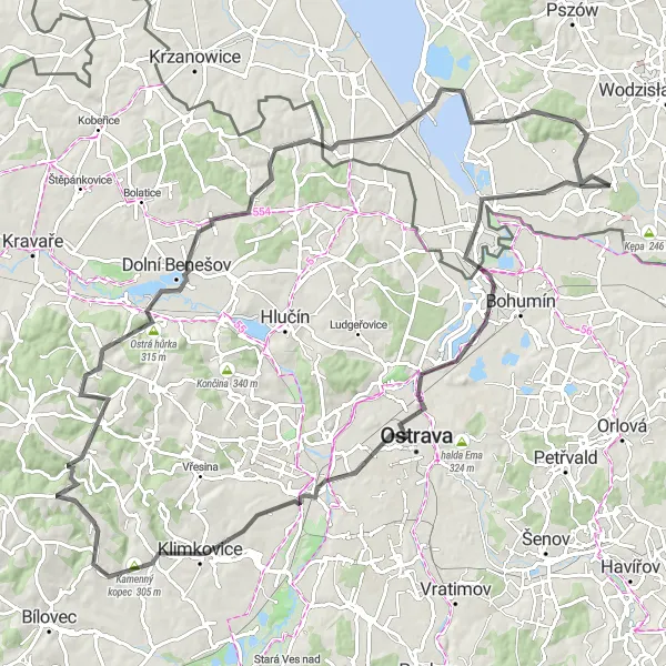 Miniatura mapy "Trasa do Ostravy i Dolní Benešov" - trasy rowerowej w Śląskie, Poland. Wygenerowane przez planer tras rowerowych Tarmacs.app