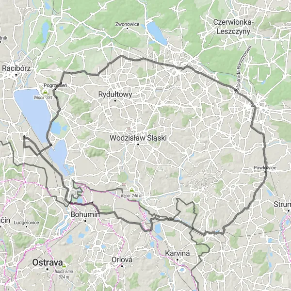 Miniatura mapy "Trasa rowerowa Szubienica - Petrovice u Karviné - Tworków" - trasy rowerowej w Śląskie, Poland. Wygenerowane przez planer tras rowerowych Tarmacs.app