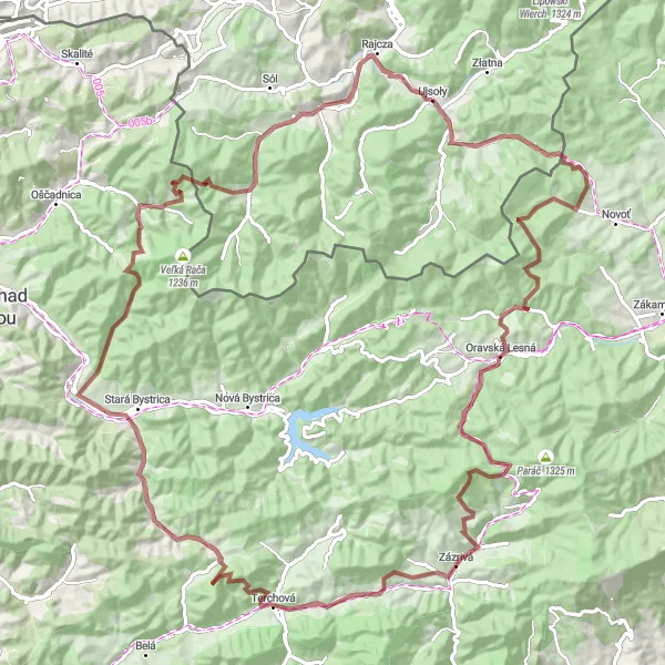 Map miniature of "Off the Beaten Path: Gravel Adventure in Orava" cycling inspiration in Śląskie, Poland. Generated by Tarmacs.app cycling route planner