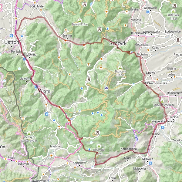 Map miniature of "Mountain Adventure" cycling inspiration in Śląskie, Poland. Generated by Tarmacs.app cycling route planner