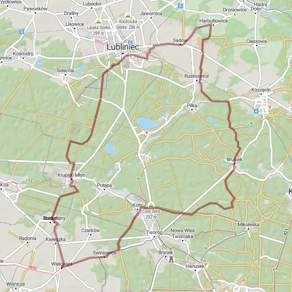 Miniatura mapy "Szlakiem Lisiej Góry i Krupskiego Młyna" - trasy rowerowej w Śląskie, Poland. Wygenerowane przez planer tras rowerowych Tarmacs.app