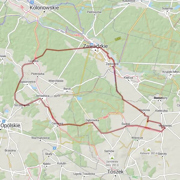 Miniatura mapy "Trasa przez Dąbrówkę i Łaziska" - trasy rowerowej w Śląskie, Poland. Wygenerowane przez planer tras rowerowych Tarmacs.app