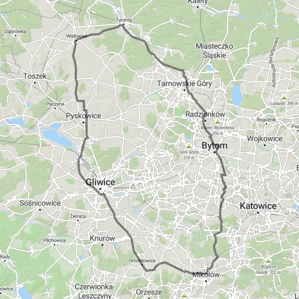 Miniatura mapy "Trasa do Łysa Góra" - trasy rowerowej w Śląskie, Poland. Wygenerowane przez planer tras rowerowych Tarmacs.app
