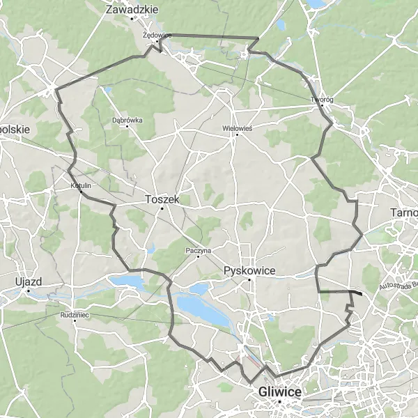 Map miniature of "Exploring the countryside and historic sites" cycling inspiration in Śląskie, Poland. Generated by Tarmacs.app cycling route planner