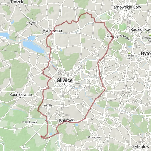 Miniatura mapy "Przejażdżka Gravelowa przez Sowią Górę" - trasy rowerowej w Śląskie, Poland. Wygenerowane przez planer tras rowerowych Tarmacs.app