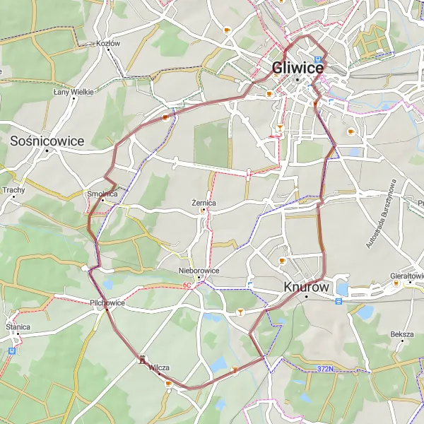 Miniatura mapy "Trasa Gravelowa przez Pilchowice" - trasy rowerowej w Śląskie, Poland. Wygenerowane przez planer tras rowerowych Tarmacs.app