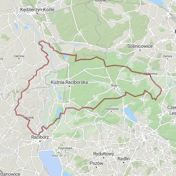 Miniatura mapy "Szlakiem Gravelowym Wilczy" - trasy rowerowej w Śląskie, Poland. Wygenerowane przez planer tras rowerowych Tarmacs.app